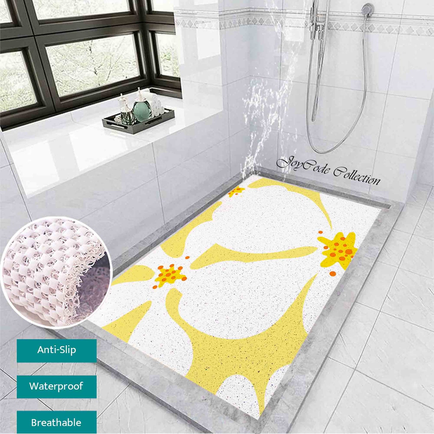 JoySwallow Personalized Bathtub Mat, Pear Blossom Bathtub Mat, PVC Coil Shower Mat, Anti Skid PVC Coil Bathmat, Floral Permeable Bathmat, Irregular Shaped Drainable Rug