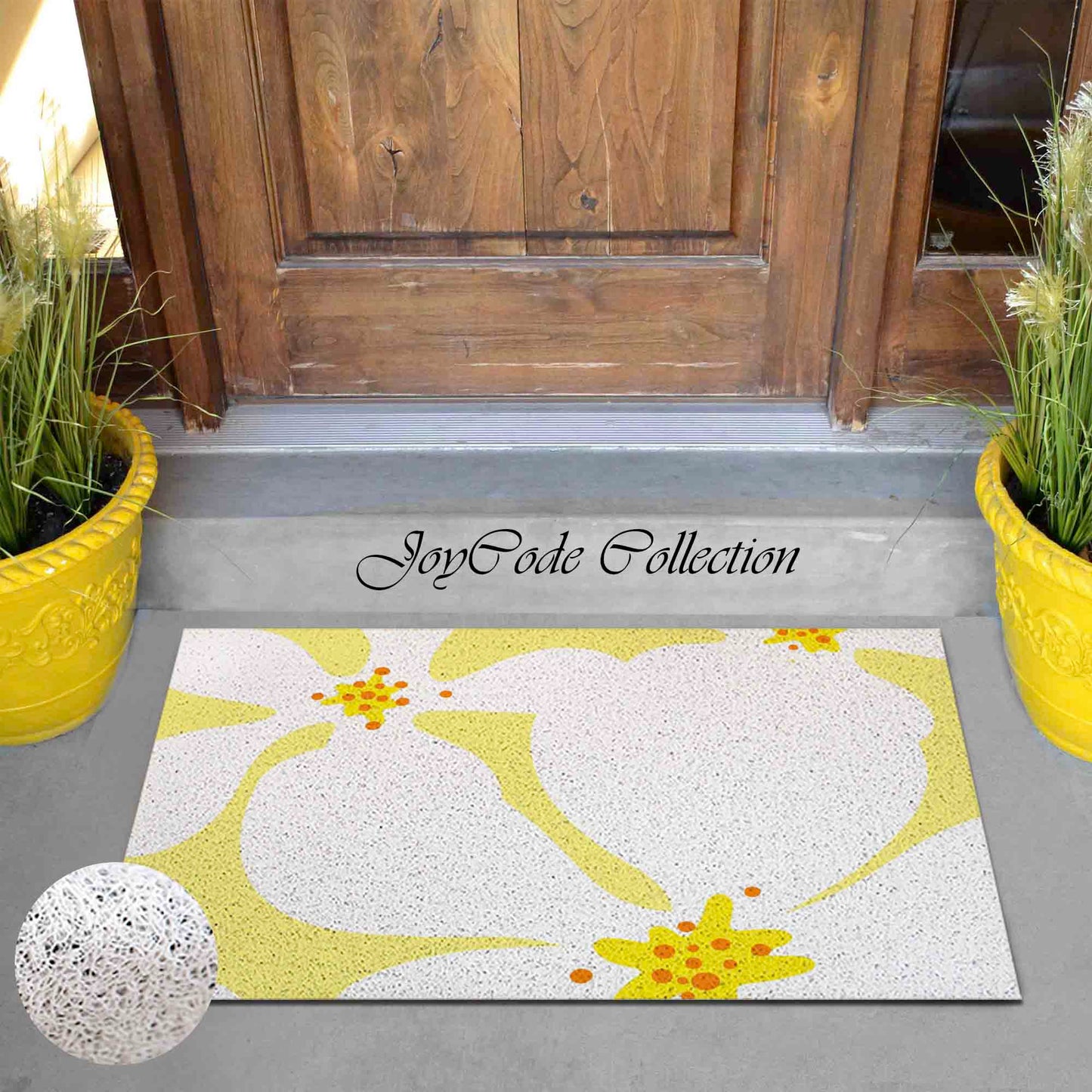 JoySwallow Pear Blossom PVC Coil Entrance Door Mat, White Flowers Anti-Skid Outdoor Mat, Floral Entryway Rug for Porch Courtyard