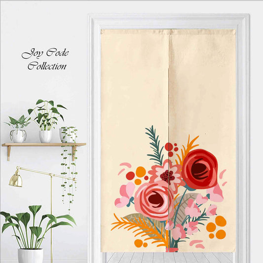 JoySwallow Personalized Doorway Curtain, Pink Red Flowers Door Curtain, Floral Door Tapestries for Home, Flower Door Curtain for Kitchen, Curtain for Bedroom Decoration, Privacy Divider Curtain with Rod