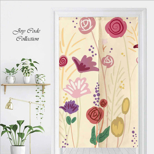 JoySwallow Purple Flowers Garden Doorway Curtain, Floral Door Tapestries for Home, Flower Door Curtain for Kitchen, Curtain for Bedroom Decoration, Privacy Divider Curtain with Rod