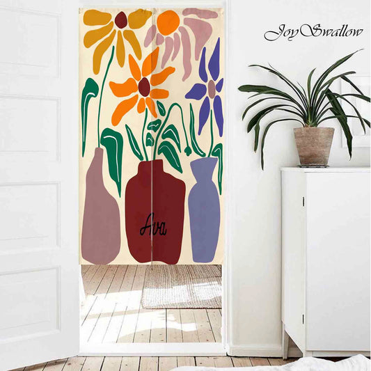 JoySwallow Personalized Doorway Curtain, Sun Flower and Vase Door Curtain, Floral Door Tapestries for Home, Flower Door Curtain for Kitchen, Curtain for Bedroom Decoration, Privacy Divider Curtain with Rod