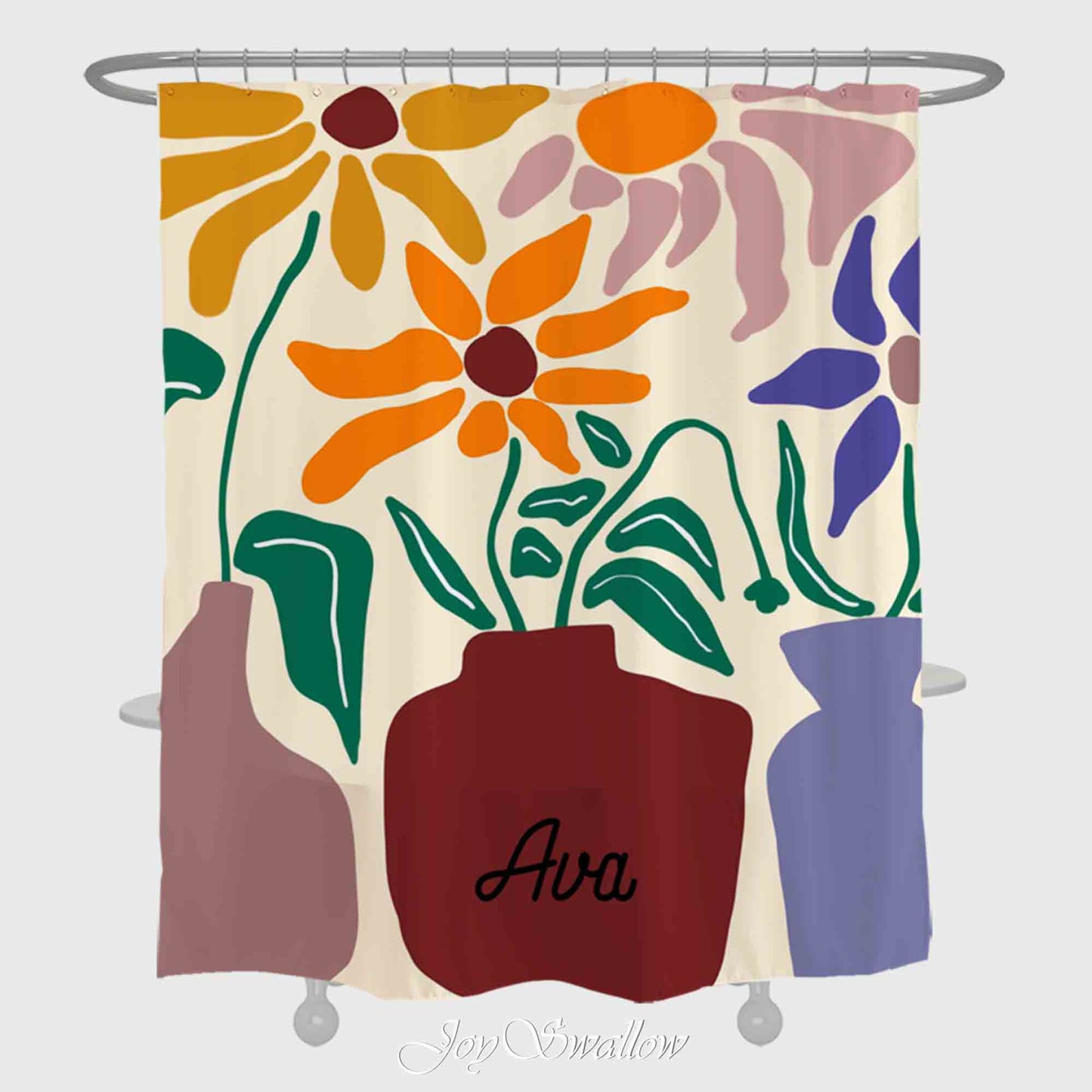 JoySwallow Personalized Shower Curtain, Sun Flower and Vase Shower Curtain, Flower Waterproof Curtains, Floral Machine Washable Shower Curtains, Colorful Heavy Weighted Bath Curtains with hooks