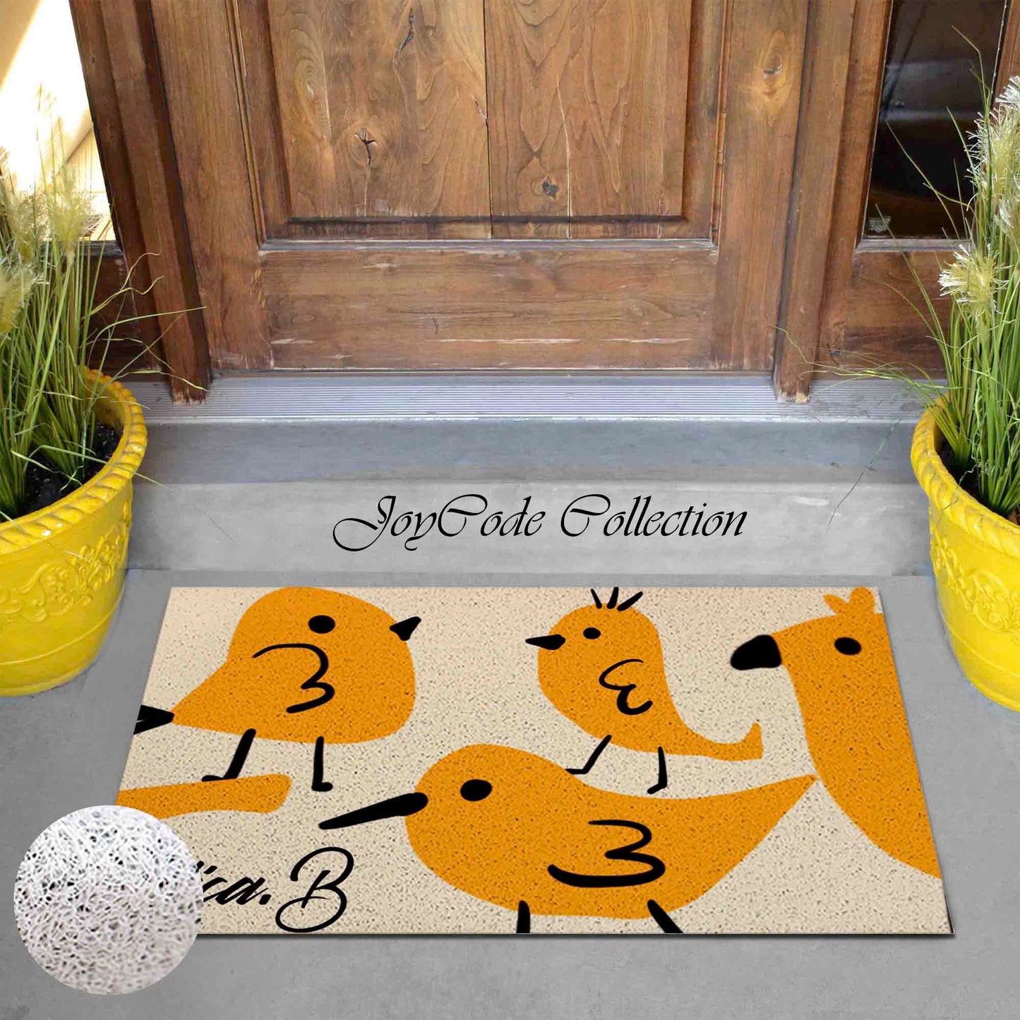 JoySwallow Personalized Door Mat, Cute Little Birds PVC Coil Entrance Door Mat, Cute Animal Anti-Skid Outdoor Mat, Birds Entryway Rug for Porch Courtyard