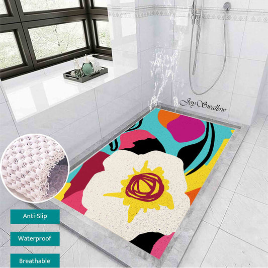 JoySwallow Personalized Bathtub Mat, White Peony Garden Bath Tub Mat, PVC Coil Permeable Bath Mat, Floral Drainable Bath Rug, Anti Skid Bathmat